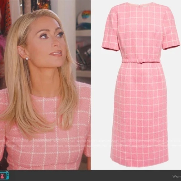 OSCAR DE LA RENTA Fall 2023 Pink & White Windowpane Tweed Boucle Dress Sz 12 NWT - Picture 1 of 15